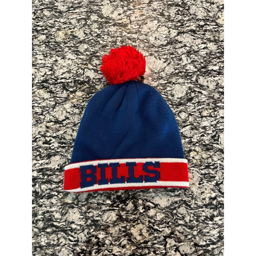 Buffalo Bills Football NFL Beanie Cap Blue Red Pom Pom Cuffed Knitted Warm Hat